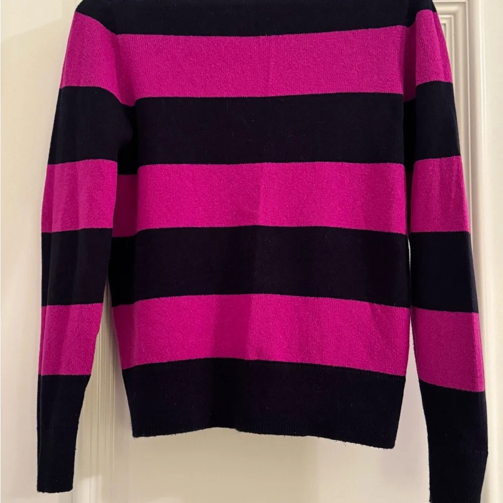 J Crew Preppy Striped Purple and Navy Women’s Sweater Size Small - Picture 2 of 2